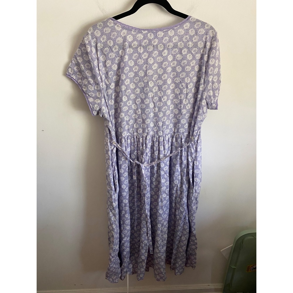 April Cornell Lavender Floral Cotton Lace Trim Midi Dress XL Pockets - Picture 5 of 7